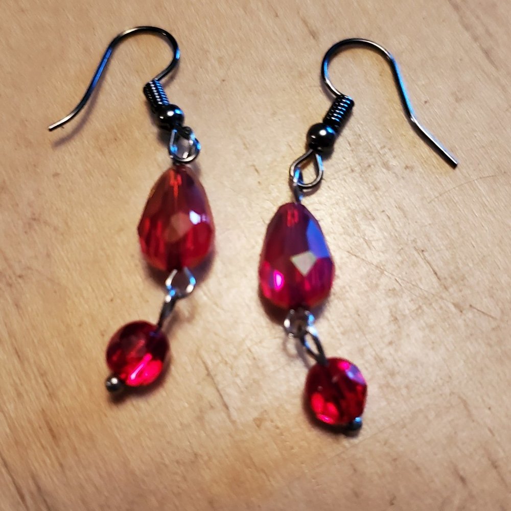 Red Glass Bead Hook Dangle Earrings Tony Alexander